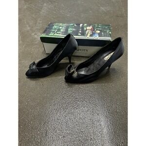 CaraMia Heels Shoes Womens Size 9 Black Bow Pointed Toe Kitten Pumps Dress